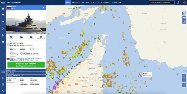 142-метровая суперъяхта «Норд», принадлежащая бизнесмену Алексею Мордашову, по данным сервисов отслеживания судоходства, вышла из Дубая, пересекла Ормузский пролив и направляется в Оман; вместе с ней через пролив прошли несколько судов, находящихся под американскими санкциями.
