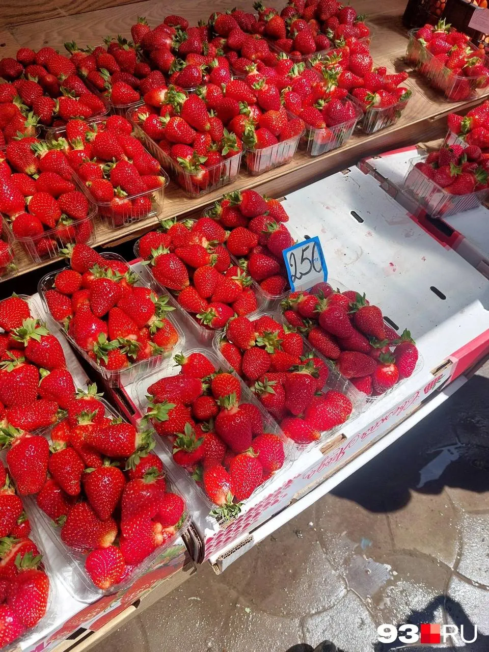 На Сенном рынке цены на клубнику упали: сейчас килограмм продают от 250 до 460 ₽, тогда как в начале мая средняя стоимость доходила до 650–700 ₽.