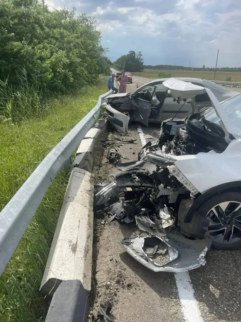 42‑летняя водитель Renault не уступила дорогу автомобилю JAC на трассе «Гулькевичи—Кавказская», оба автомобиля врезались в отбойник; пассажиры получили травмы, им назначено амбулаторное лечение.