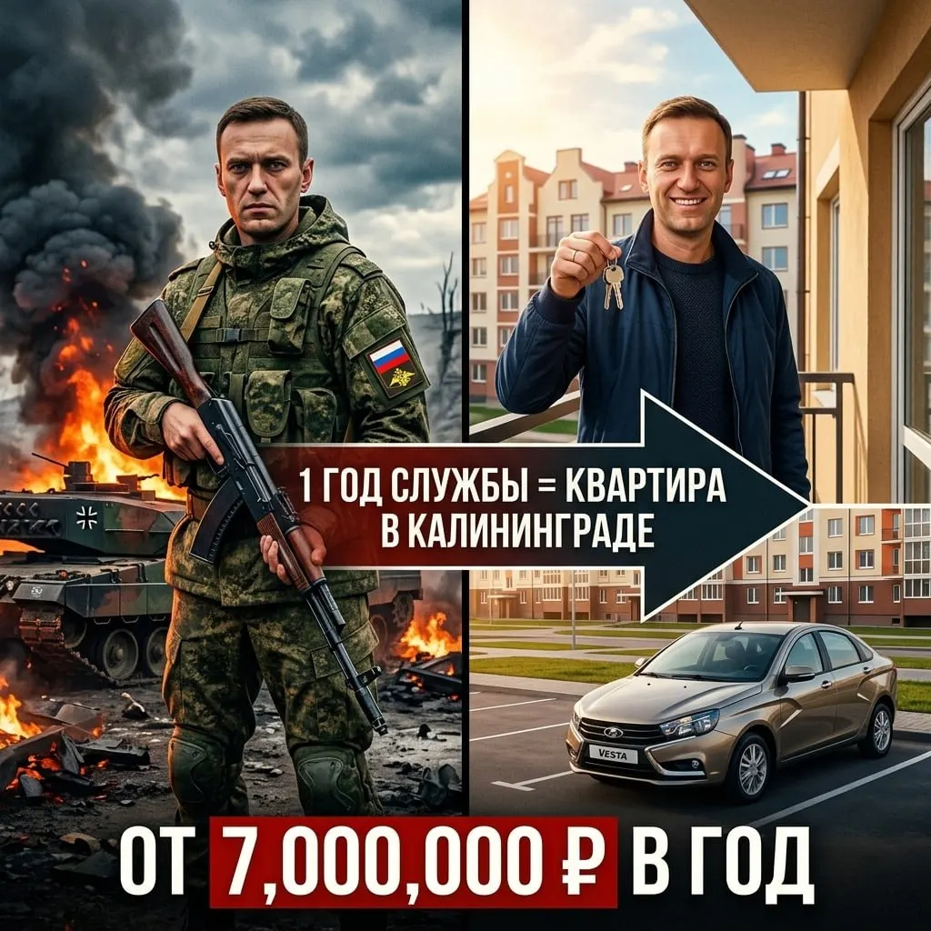 На сайте проекта с адресом в Ростове‑на‑Дону появилось нейросгенерированное изображение Алексея Навального; рекрутеры обещают выплаты, списание долгов и даже «квартиру в Калининграде» за год службы.