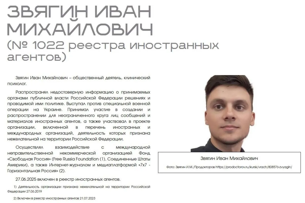 Иван Звягин обратился в суд, утверждая, что раздел на сайте Минюста с «выставкой» иностранных агентов публично дискредитировал его как специалиста и нарушил его права.