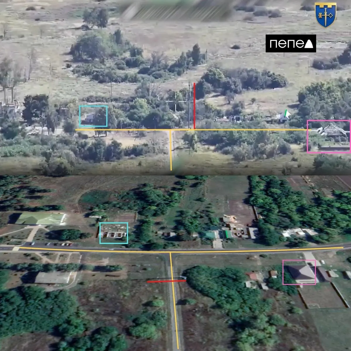 Украинский флаг появился на вышке сотовой связи в селе Козинка Грайворонского района; место зафиксировано спутниковыми картами.