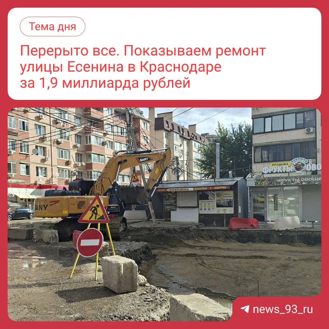На улице Есенина идут активные работы в рамках крупного контракта; жители района жалуются на состояние дорог.