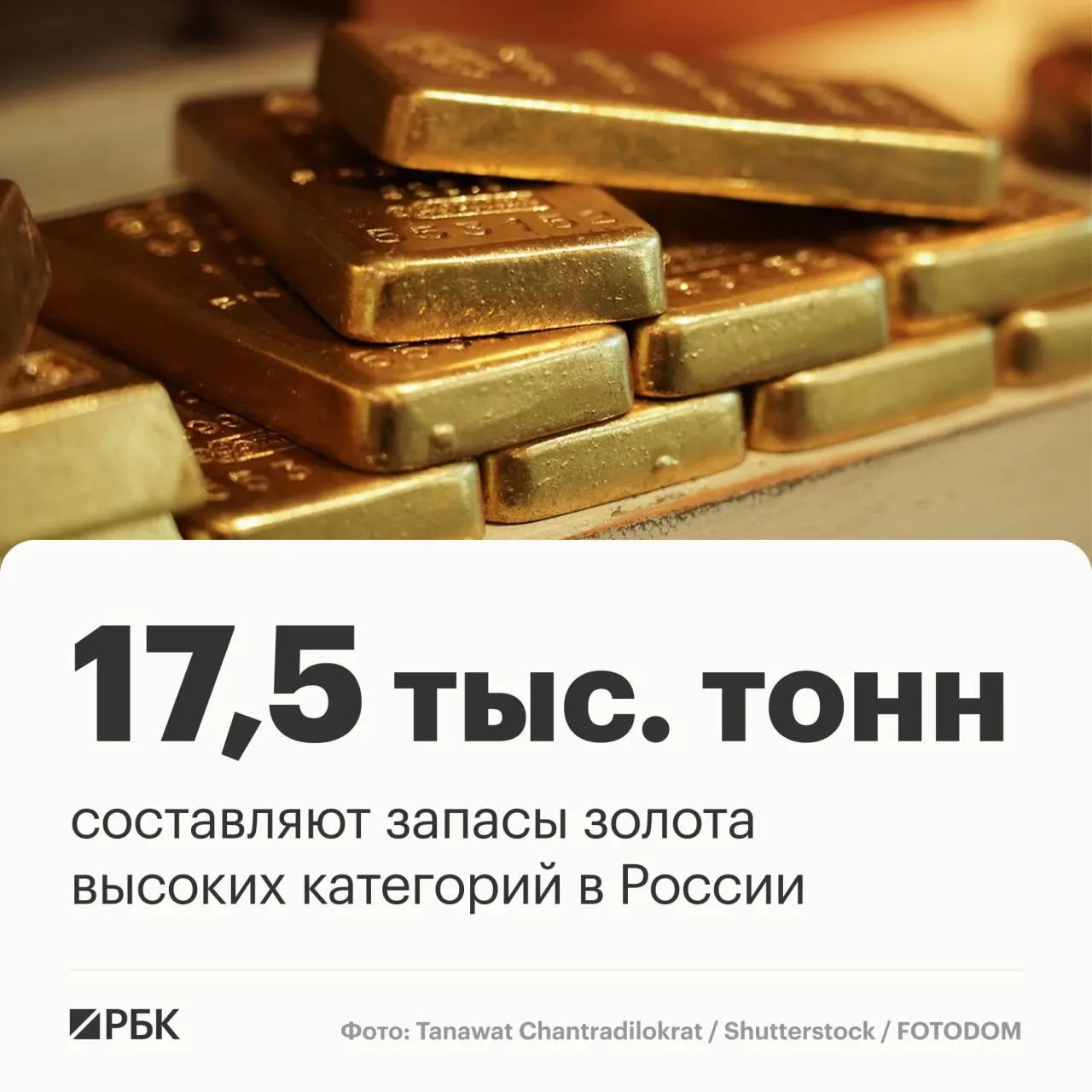 По данным официальных источников, в запасах России насчитывается около 17,5 тысяч тонн золота высшей категории, что обеспечивает стране третье место по запасам и второе — по добыче.