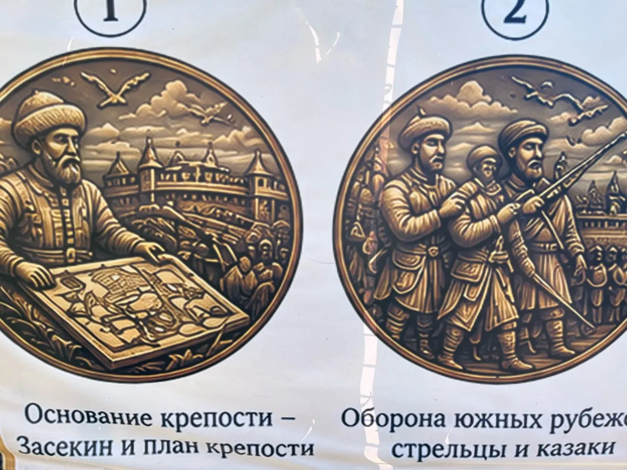 Карикатурные образы будущего фонтана, включая фигуры стрелков и князя Засекина, появились на ограждении стройплощадки, вызвав волну обсуждений среди жителей.