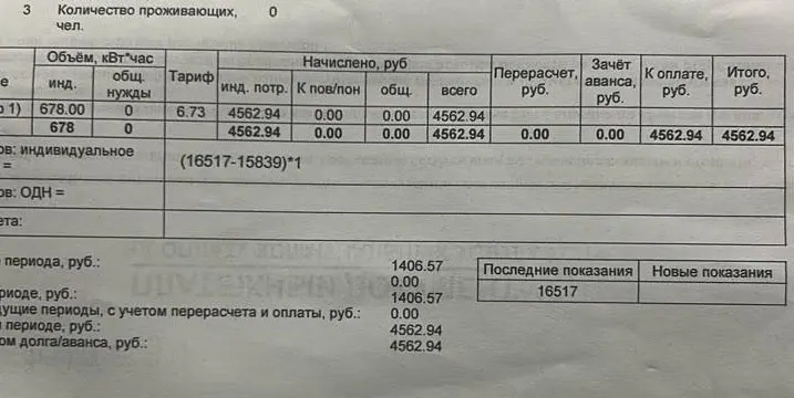 Сентябрьская квитанция за электроэнергию оказалась намного выше обычной: ранее она платила чуть более тысячи рублей, а теперь сумма достигла примерно 4500.